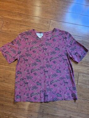Vintage 100% Silk Paisley Blouse Pink Purple Boho Cottagecore Petite Small